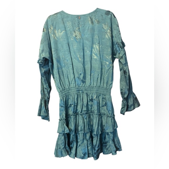 Misa Los Angeles Amalya Dress Teal Blue Ruffle Tiered Skirt Long Sleeve Size Med - Picture 3 of 6